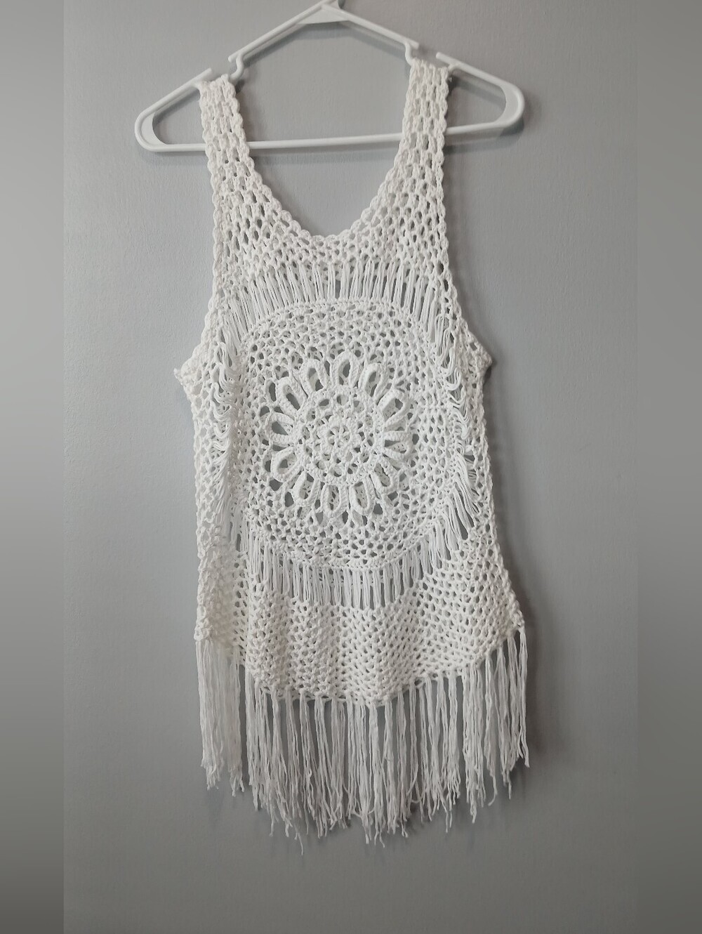 Crochet Hippie Boho Overlay Top Womens Medium Festival Coastal Cowgirl